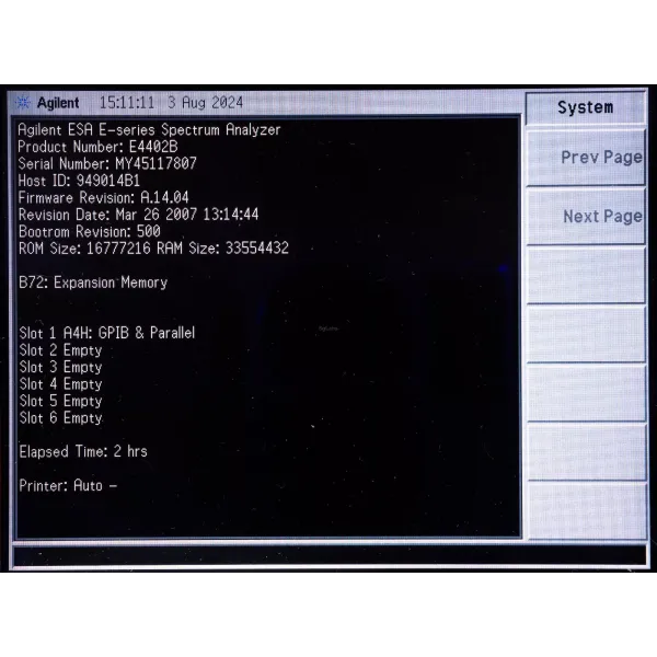 Agilent E4402B ESA-E Series Spectrum Analyzer, frequency range 9 kHz to 3 GHz